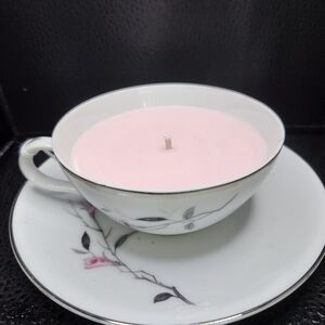 Pink Candle in Teacup with Saucer